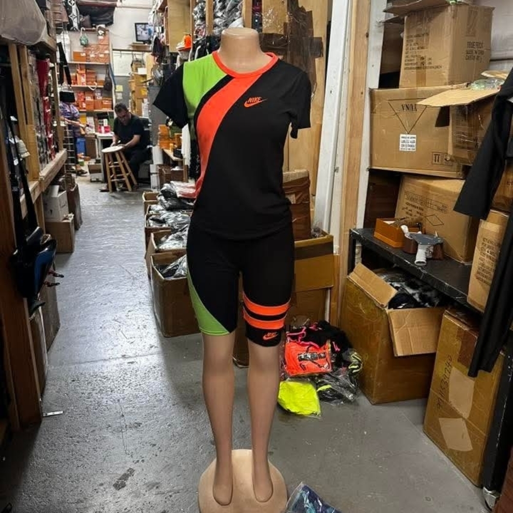 Nike Women’s Black Bike Shorts with Neon Orange & Lime Accents